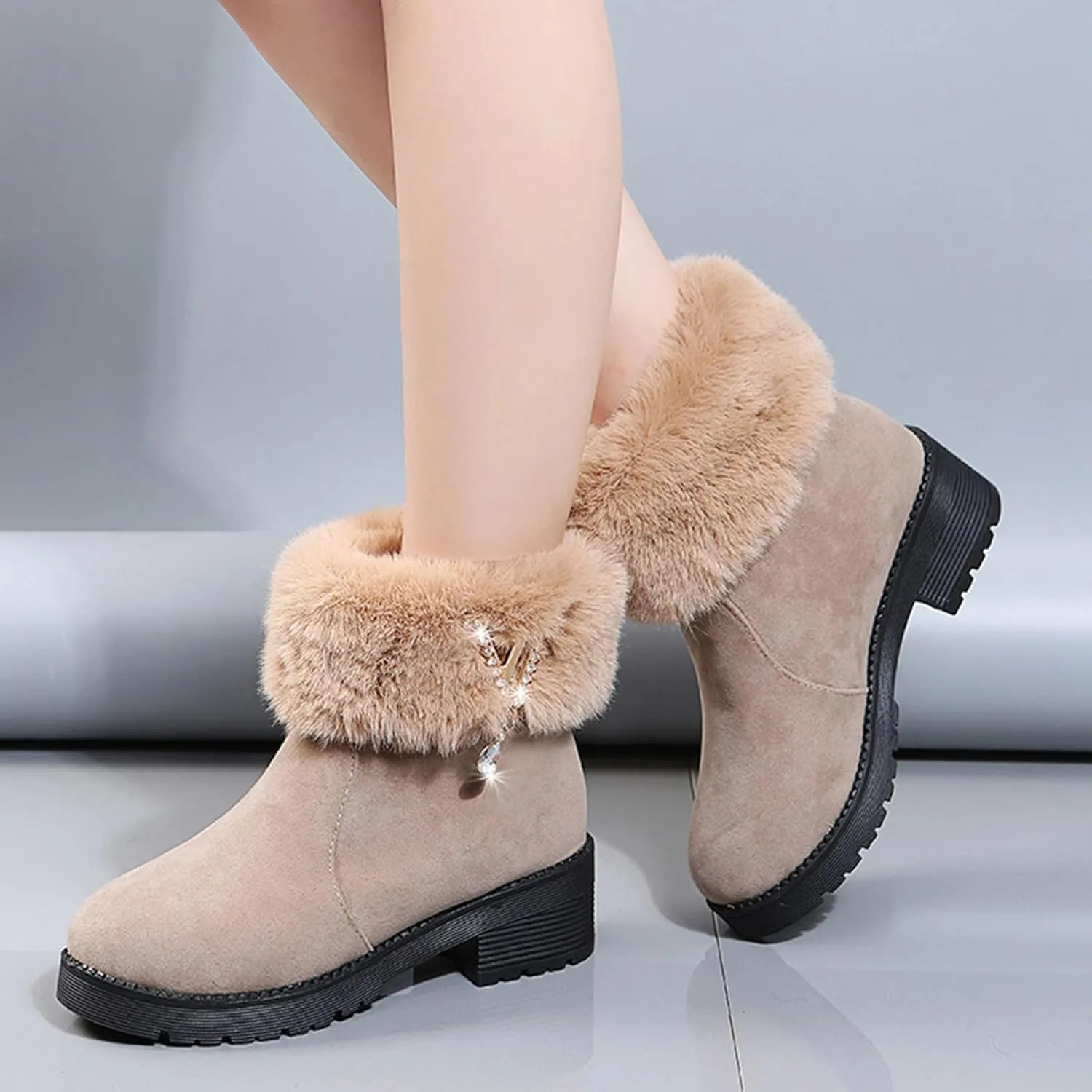 SBGMoSJ Short Winter Boots for Women Waterproof Snow Women's Duck Boots Waterproof Black Women Winter Boots Wide Size Winter Boot Women Botas De Nieve