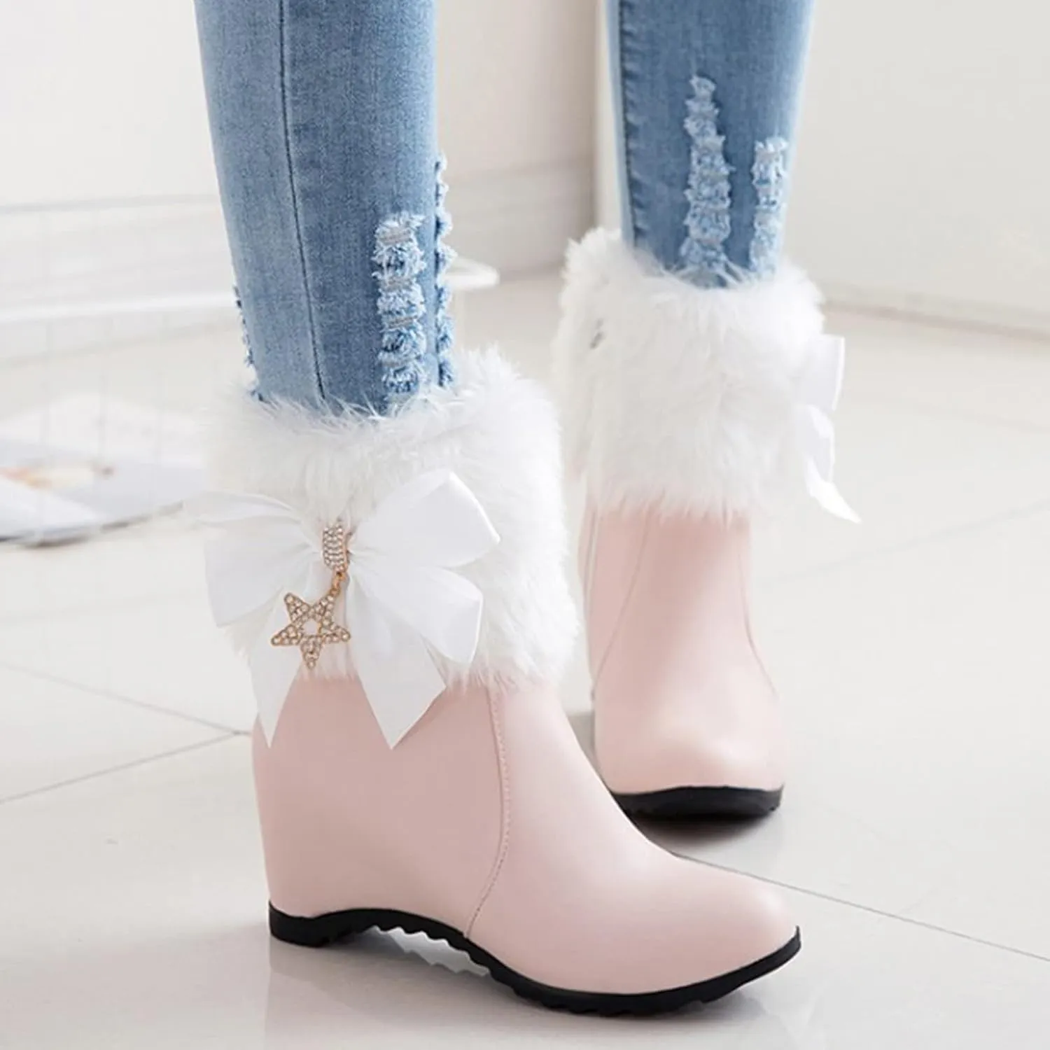 SBGMoSJ Slip on Winter Boots for Women Waterproof Snow Womens Cute Winter Ankle Boots Winter Boots for Women 2023 Womens Waterproof Snow Walking Boots Botas De Invierno Para Mujer Blancas
