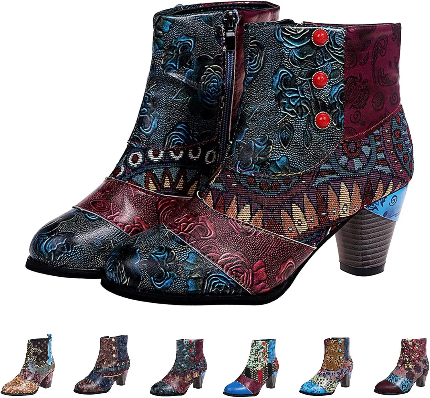 SBGMoSJ Women's Leather Ankle Boots Shoes Zipper Winter Booties Women Shoes Boots Ankle Heels Womens Ankle Boots Cutout Western Womens Short Brown Square Toe Cowboy Boots Ankle Boot Women Wide