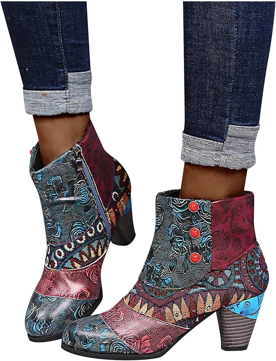 SBGMoSJ Women's Leather Ankle Boots Shoes Zipper Winter Booties Women Shoes Boots Ankle Heels Womens Ankle Boots Cutout Western Womens Short Brown Square Toe Cowboy Boots Ankle Boot Women Wide