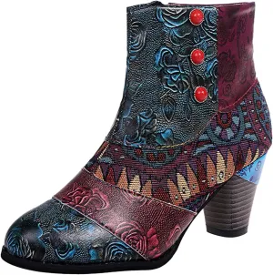 SBGMoSJ Women's Leather Ankle Boots Shoes Zipper Winter Booties Women Shoes Boots Ankle Heels Womens Ankle Boots Cutout Western Womens Short Brown Square Toe Cowboy Boots Ankle Boot Women Wide