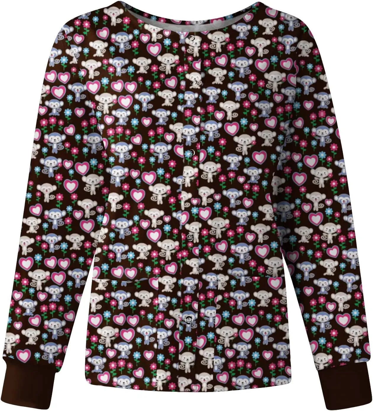 Scrub Jackets for Women Print Long Sleeve Holiday Scrubs Tops Button Cardigan Working Nurse Uniforms