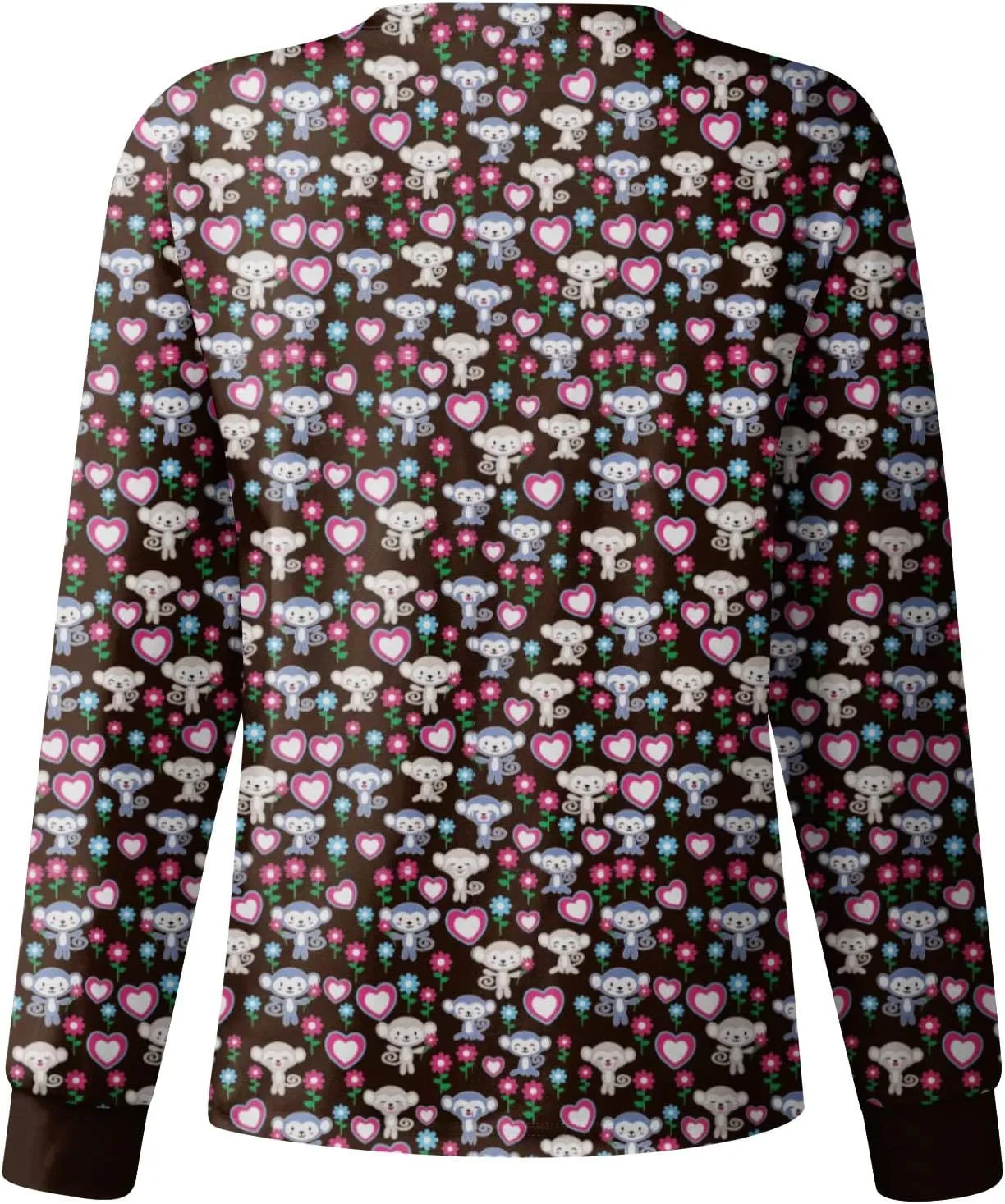 Scrub Jackets for Women Print Long Sleeve Holiday Scrubs Tops Button Cardigan Working Nurse Uniforms