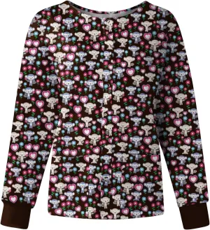 Scrub Jackets for Women Print Long Sleeve Holiday Scrubs Tops Button Cardigan Working Nurse Uniforms