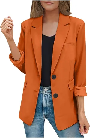 SEAOPEN Women's Business Casual Long Sleeve Blazer Open Front Lapel Jacket Suit Work Office Blazer with Pocket
