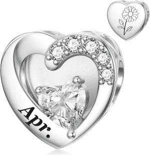 SEVENWELL Birthstone Charms with Birth Month Flower Engraved Fit Charms Bracelet 925 Sterling Silver Beads Charms Happy Birthday for Women