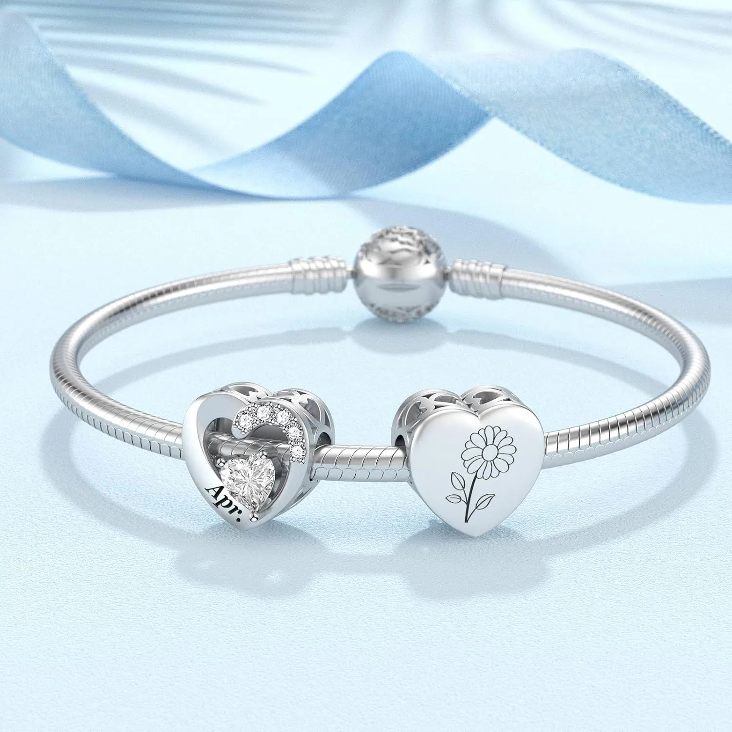 SEVENWELL Birthstone Charms with Birth Month Flower Engraved Fit Charms Bracelet 925 Sterling Silver Beads Charms Happy Birthday for Women