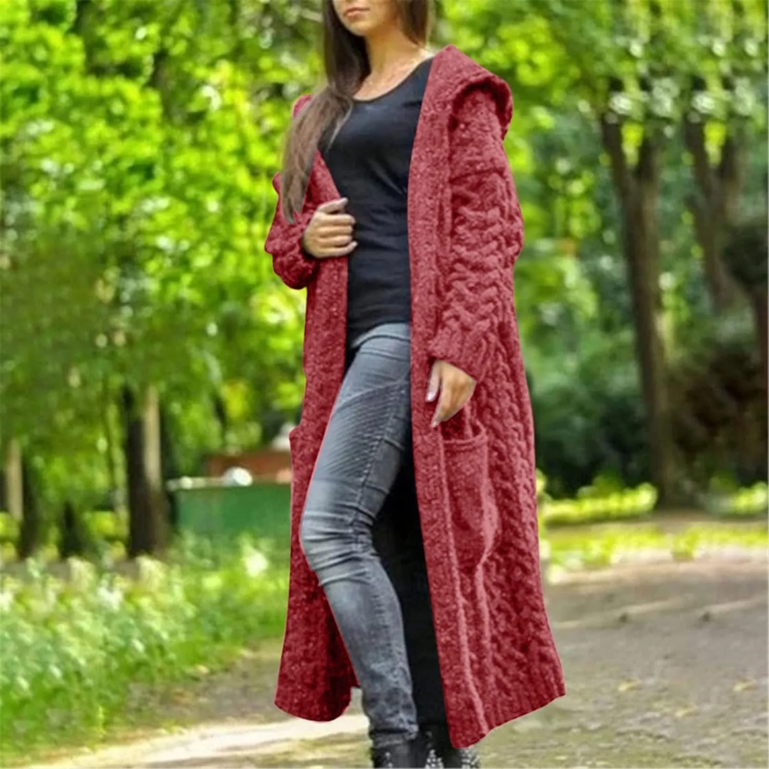 SHAOBGE Sweater Formal Coat Solid Solid Sweater Winter Long Knitted Pocket Loose Women Light Sweaters for Women Open