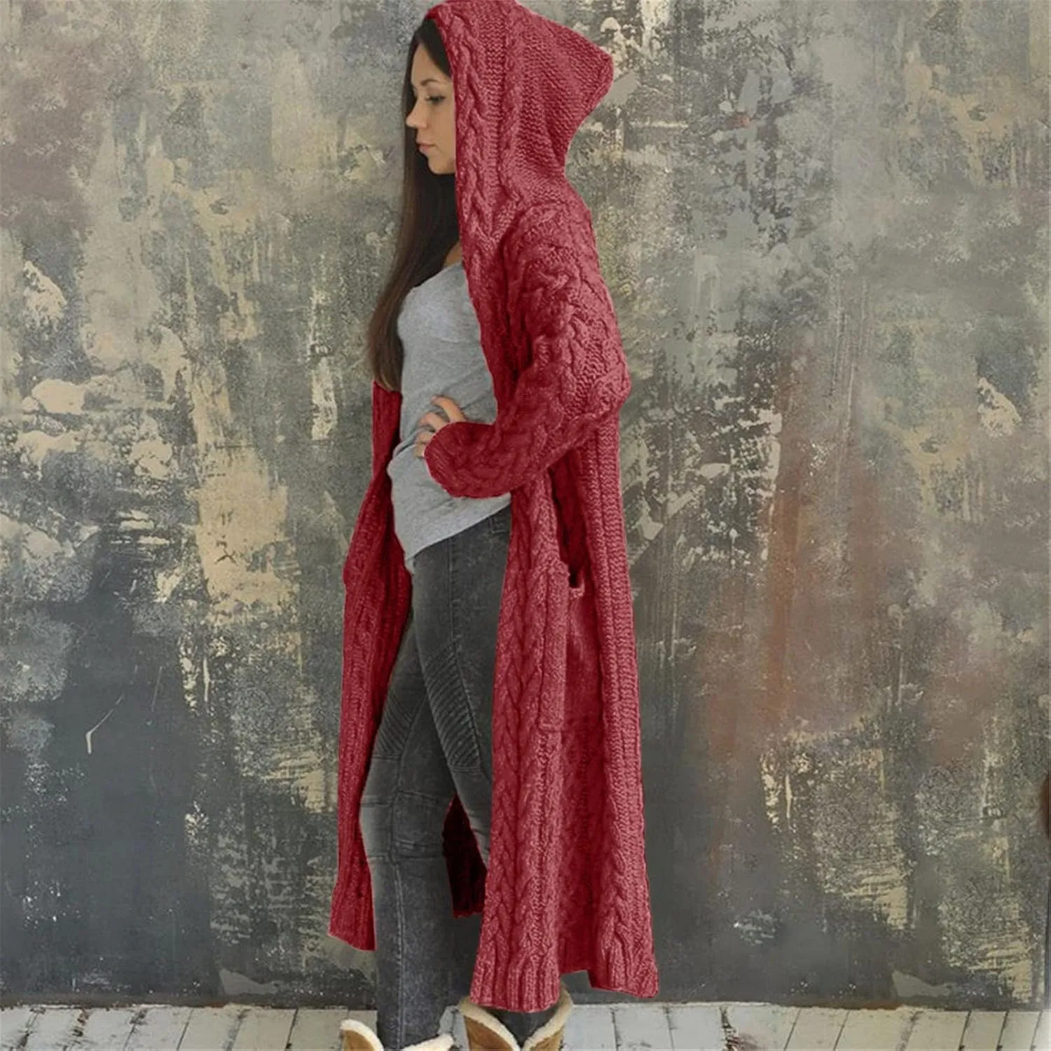 SHAOBGE Sweater Formal Coat Solid Solid Sweater Winter Long Knitted Pocket Loose Women Light Sweaters for Women Open