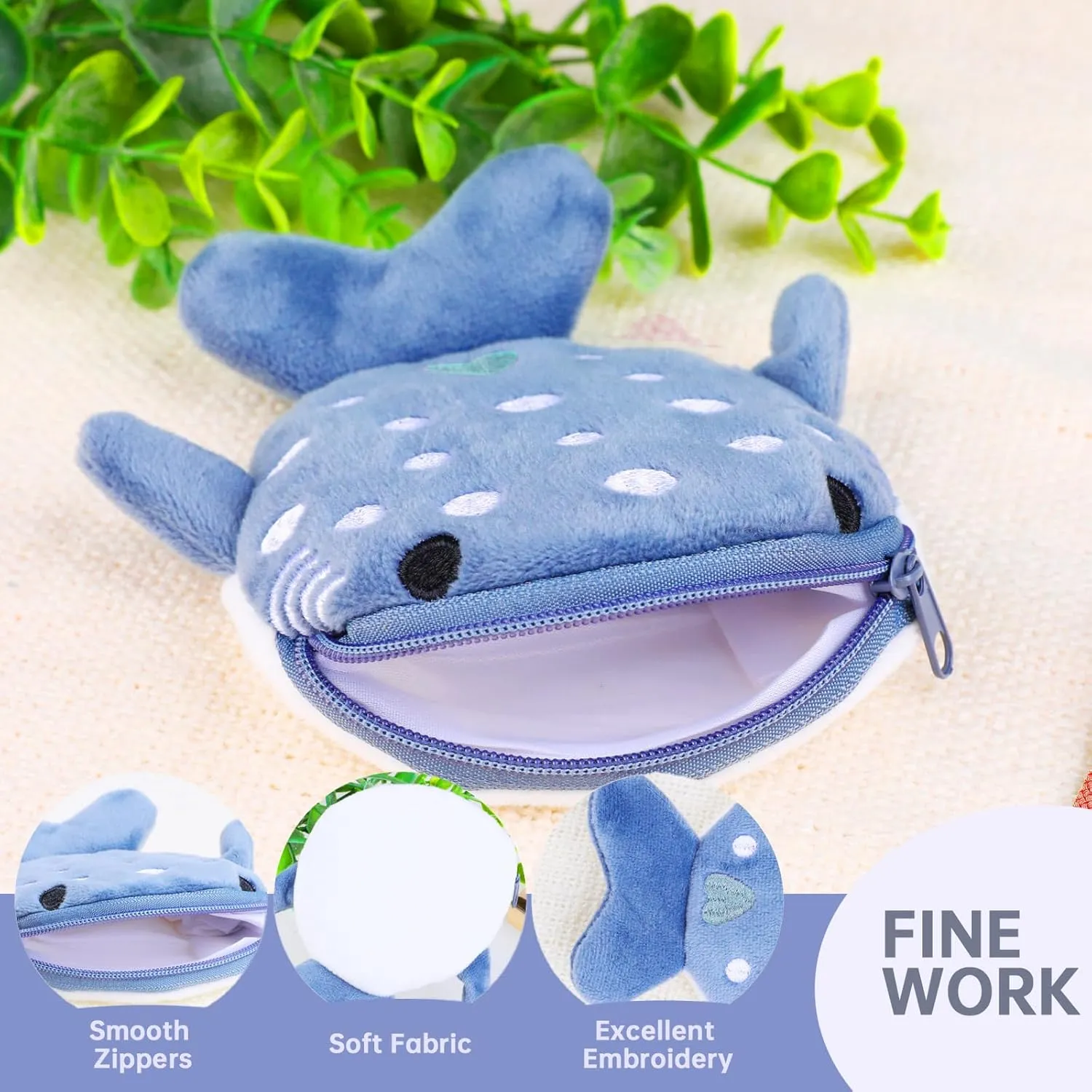 Shark Coin Purse Mini Cute Change Purses Small Cartoon Coin Pouch Funny Zipper Cosmetic Bag Earphone Wallet Small Items Bags for Women (Grey Blue)