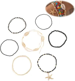 Shell Bracelets for Women Handmade Boho Layered Bracelet Sets Beaded Bracelets Seashell Bracelets Starfish Bracelets Summer Beach Bracelet Surfer Bracelets for Women