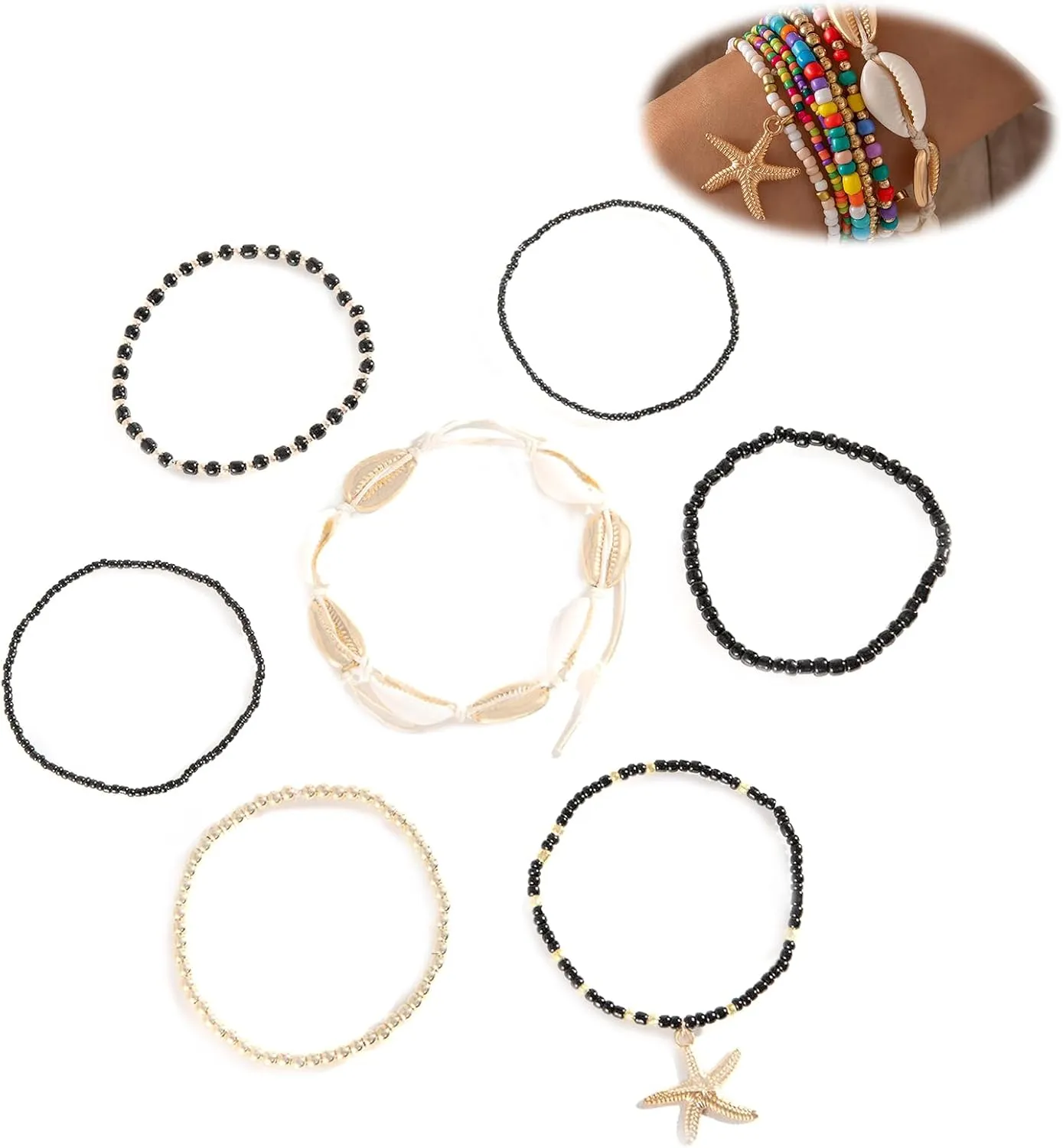 Shell Bracelets for Women Handmade Boho Layered Bracelet Sets Beaded Bracelets Seashell Bracelets Starfish Bracelets Summer Beach Bracelet Surfer Bracelets for Women