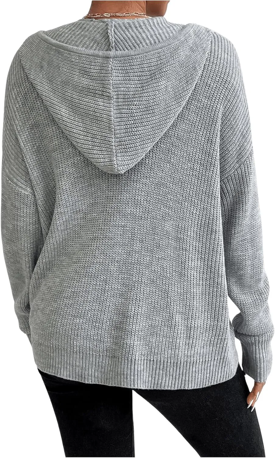 SHENHE Women's Zip Up Hooded Cardigan Drop Shoulder Casual Knitwear Sweater Jacket
