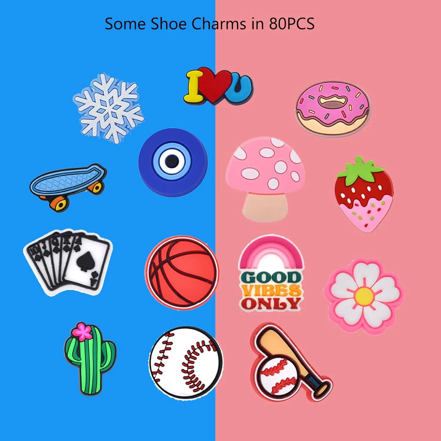 Shoe Charms, Lot of 25,40,80,100,120,160,200,450 PCS Clip Buckle Charms Random PVC Different for Clog Shoes Decoration Charms