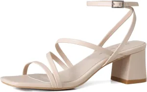 Shoe'N Tale Strappy Heels for Women Low Chunky Block Heel Dress Shoes Square Open Toe Ankle Strap Heeled Sandals