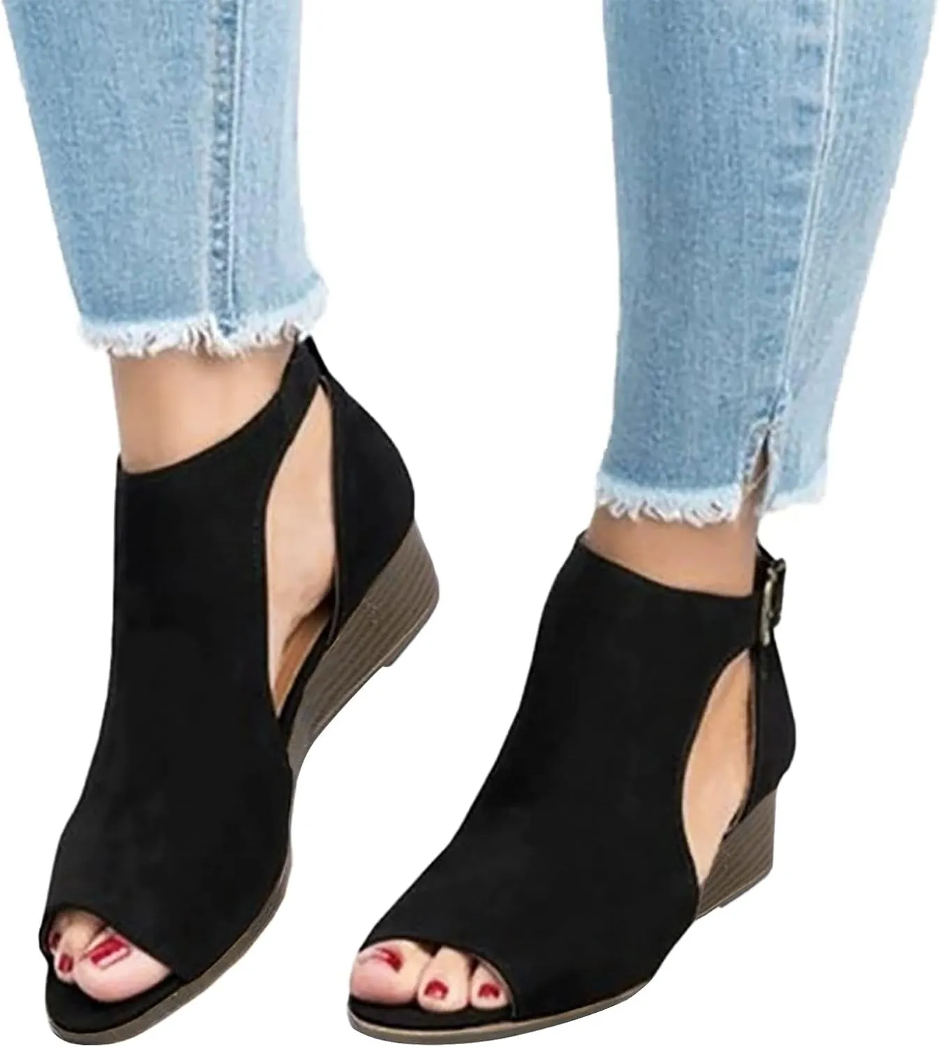 Shoes for Women Dressy, Sandals for Women Suede Peep Toe Ankle Booties Cut Out Stacked Heel Ankle Boots