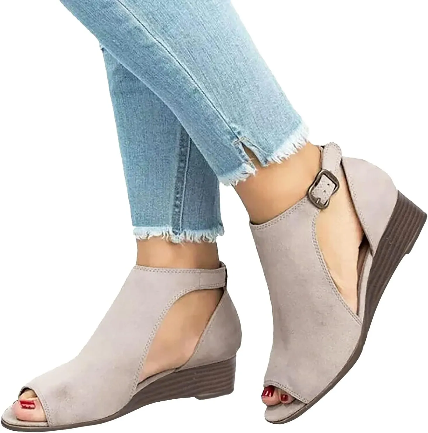 Shoes for Women Dressy, Sandals for Women Suede Peep Toe Ankle Booties Cut Out Stacked Heel Ankle Boots