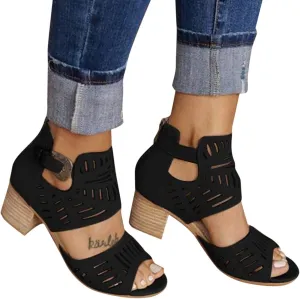 Shoes for Women Dressy, Sandals for Women Suede Peep Toe Ankle Booties Cut Out Stacked Heel Ankle Boots