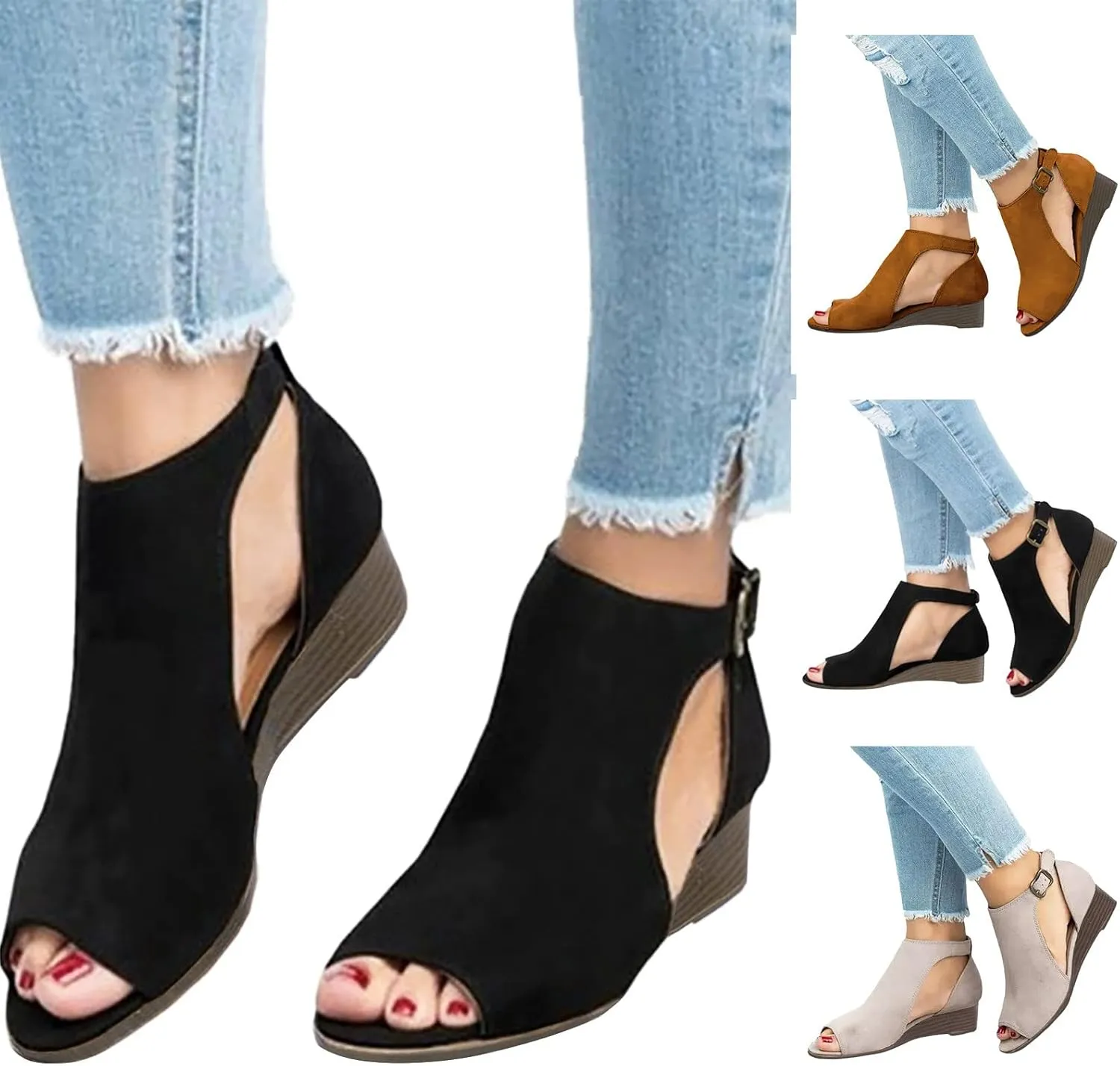 Shoes for Women Dressy, Sandals for Women Suede Peep Toe Ankle Booties Cut Out Stacked Heel Ankle Boots