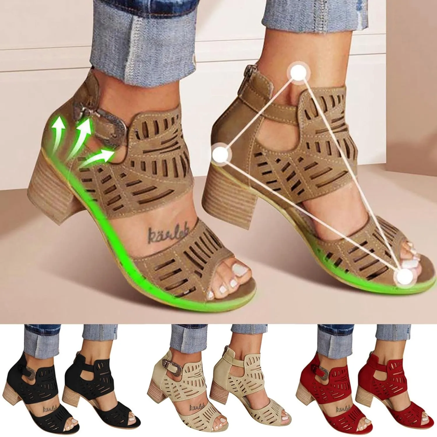 Shoes for Women Dressy, Sandals for Women Suede Peep Toe Ankle Booties Cut Out Stacked Heel Ankle Boots