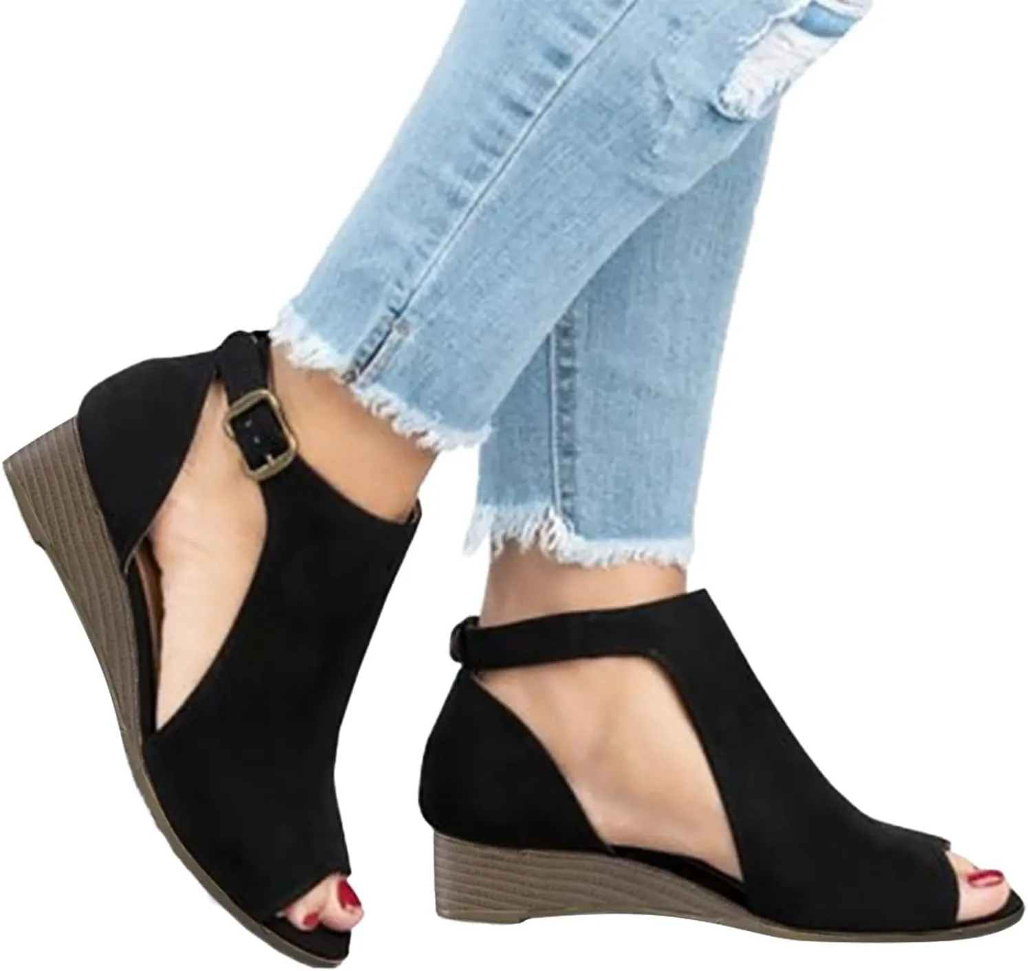 Shoes for Women Dressy, Sandals for Women Suede Peep Toe Ankle Booties Cut Out Stacked Heel Ankle Boots
