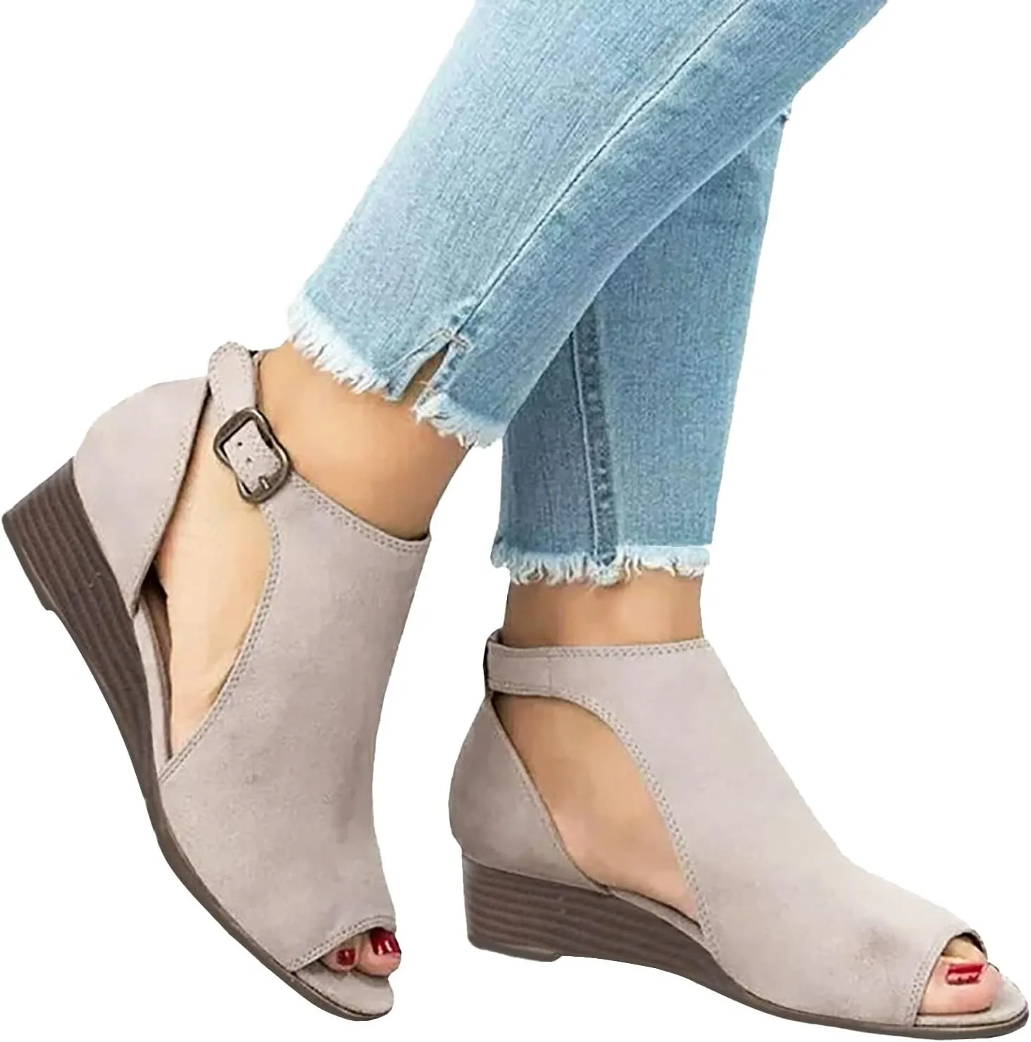Shoes for Women Dressy, Sandals for Women Suede Peep Toe Ankle Booties Cut Out Stacked Heel Ankle Boots