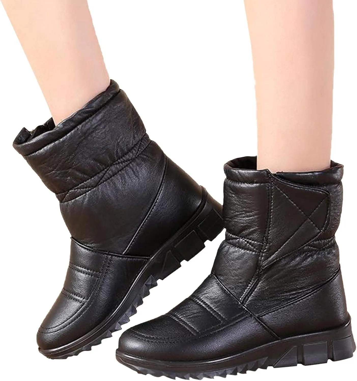 Short Winter Boots for Woman All Black Snow Boots for Women Womens Winter Boots with Fur Trim Boots for Snow and Ice Women's Tall Winter Boots Leather