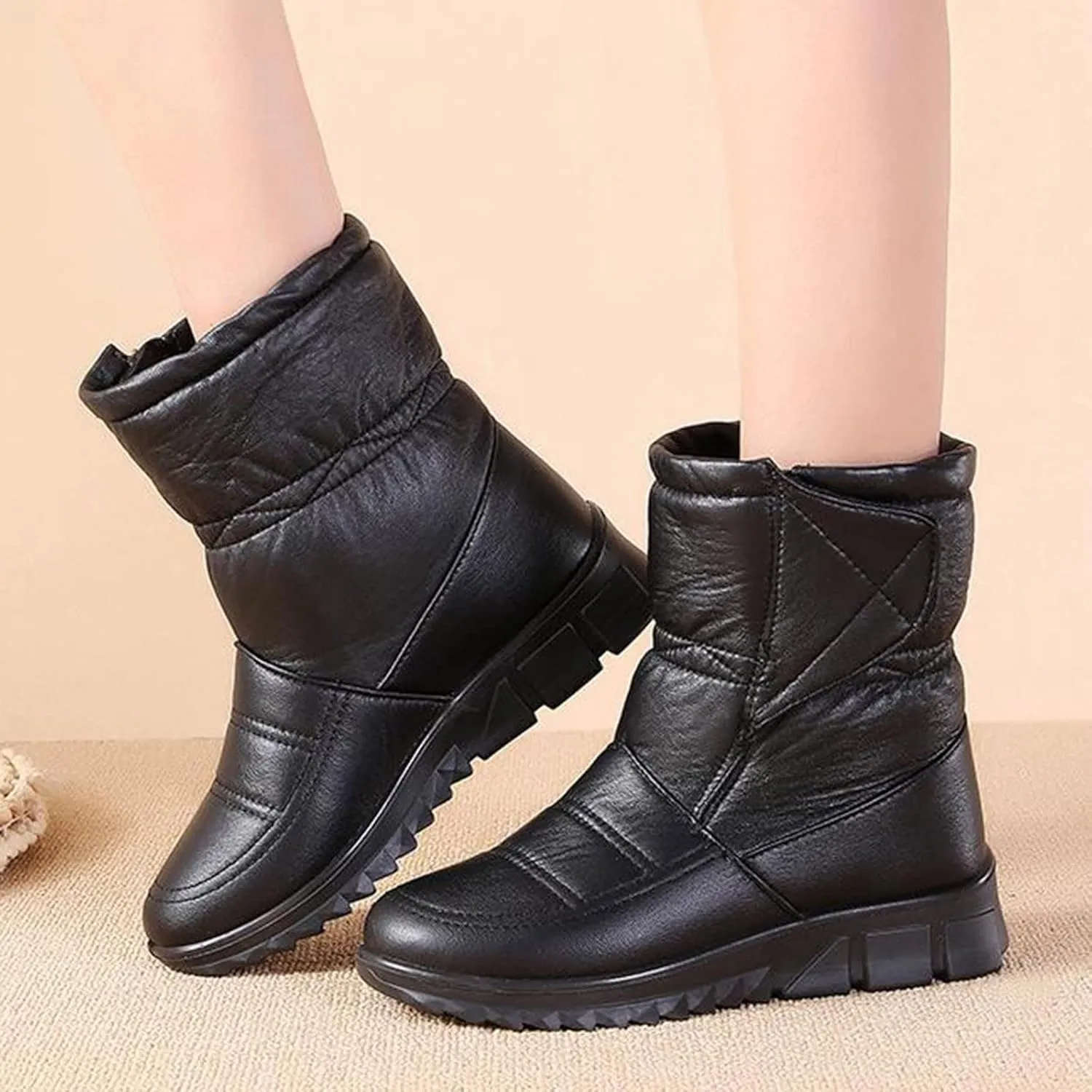 Short Winter Boots for Woman All Black Snow Boots for Women Womens Winter Boots with Fur Trim Boots for Snow and Ice Women's Tall Winter Boots Leather
