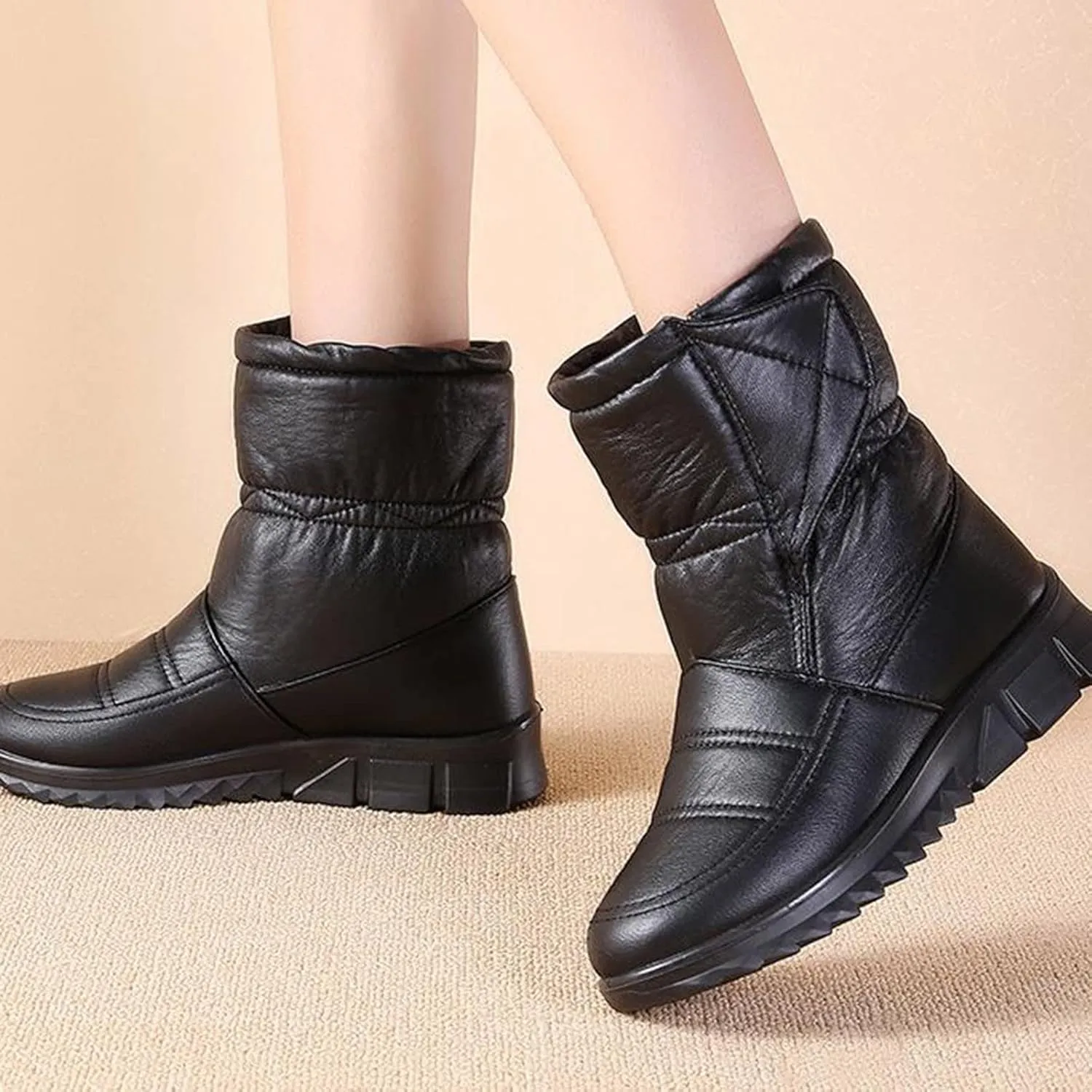 Short Winter Boots for Woman All Black Snow Boots for Women Womens Winter Boots with Fur Trim Boots for Snow and Ice Women's Tall Winter Boots Leather