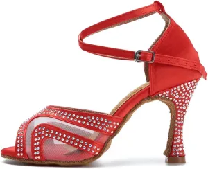Silent Salsa Sandals - Red Ballroom Wedding Heels (9cm/3.54")