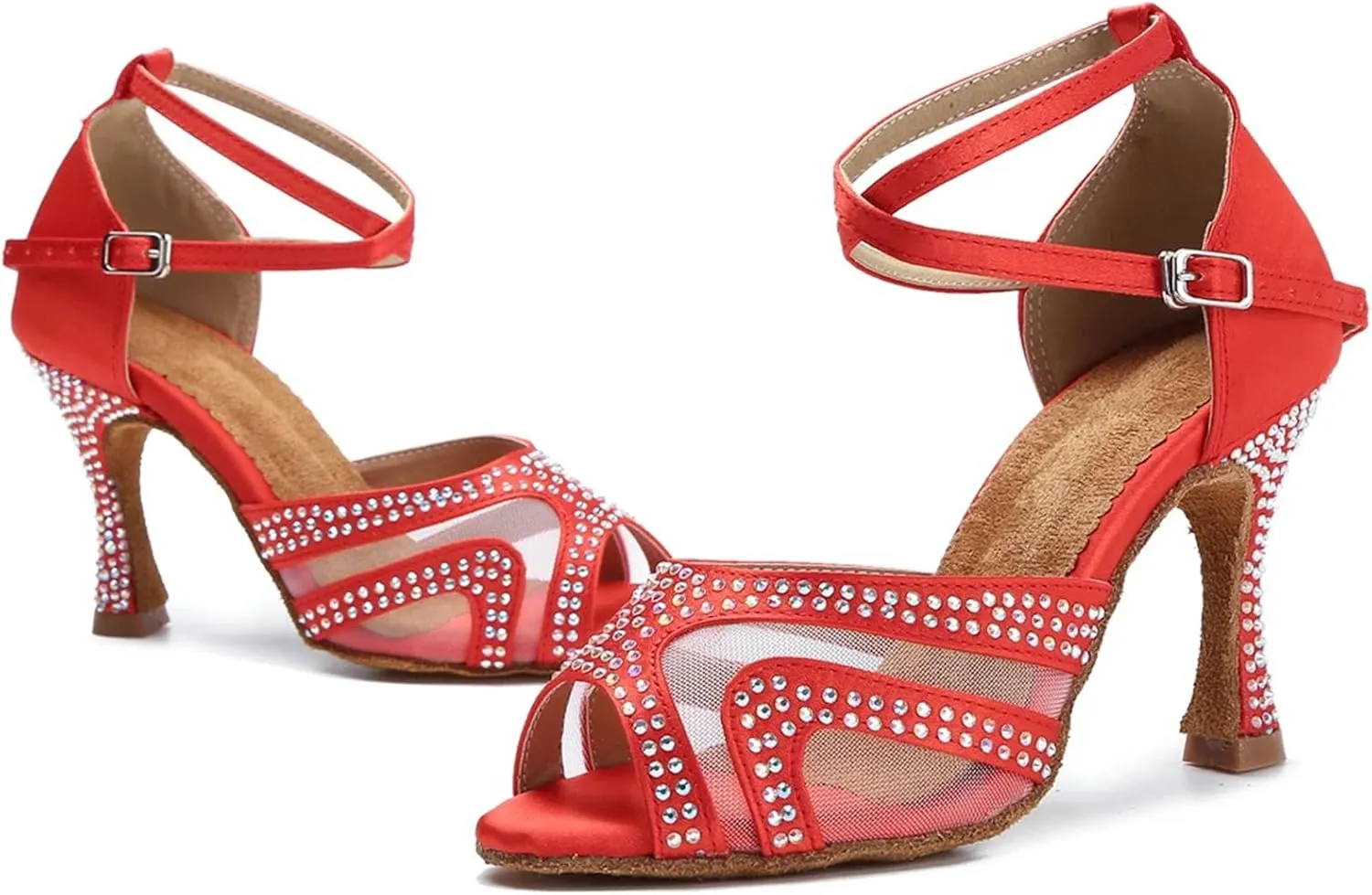 Silent Salsa Sandals - Red Ballroom Wedding Heels (9cm/3.54")