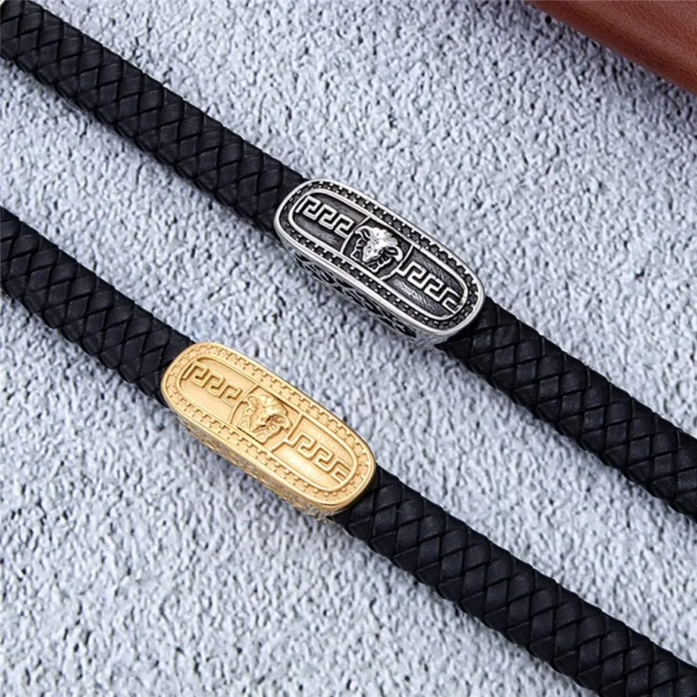 Simple Stainless Steel Bracelets Woven Leather Bracelets Men's Bracelets Hundred Match Jewelry
