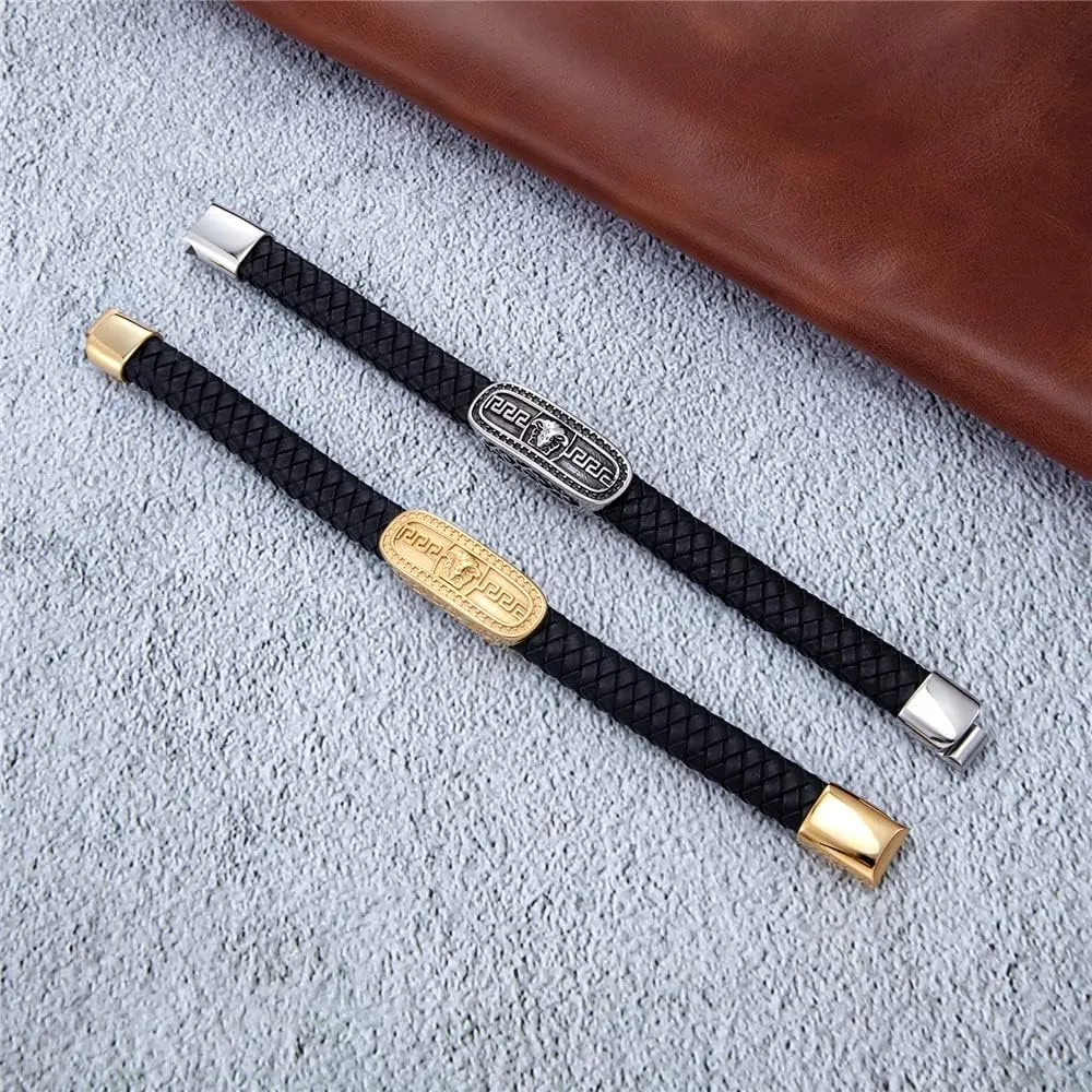 Simple Stainless Steel Bracelets Woven Leather Bracelets Men's Bracelets Hundred Match Jewelry