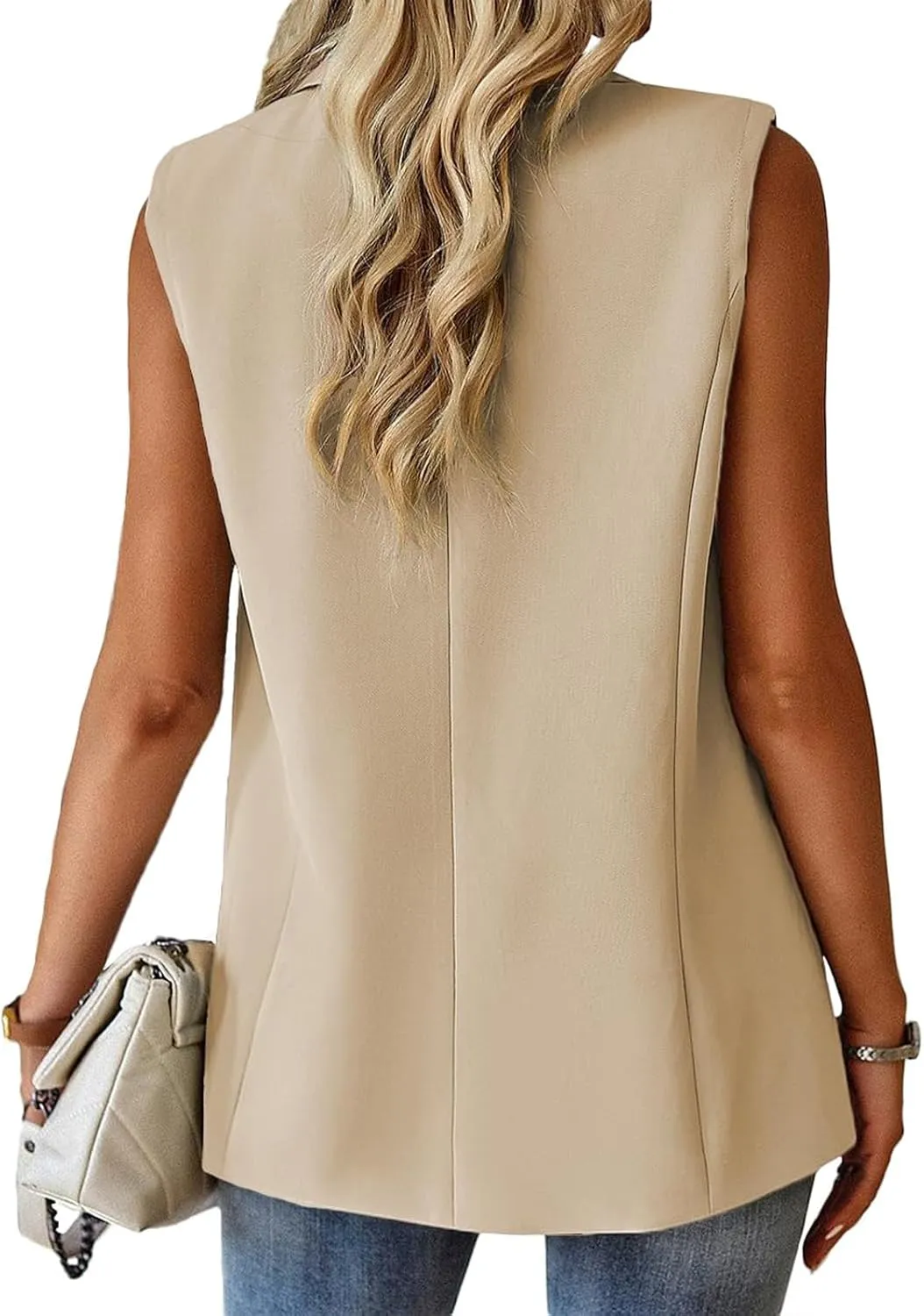 Sleeveless Blazer Vest for Women Single Button Summer Jacket Business Work Office Blazers Open Front Jacket Waistcoat