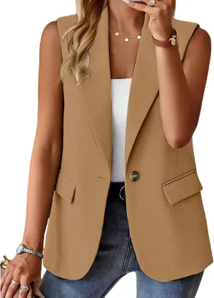 Sleeveless Blazer Vest for Women Single Button Summer Jacket Business Work Office Blazers Open Front Jacket Waistcoat