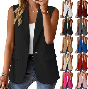 Sleeveless Blazer Vest for Women Single Button Summer Jacket Business Work Office Blazers Open Front Jacket Waistcoat