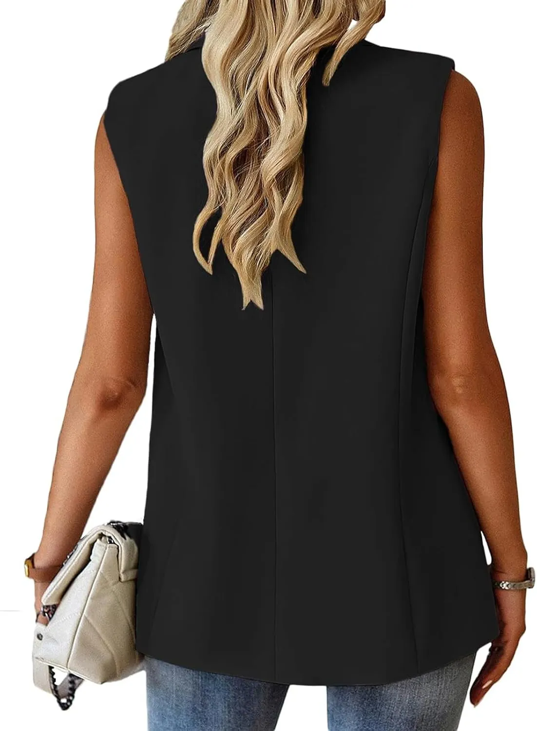 Sleeveless Blazer Vest for Women Single Button Summer Jacket Business Work Office Blazers Open Front Jacket Waistcoat