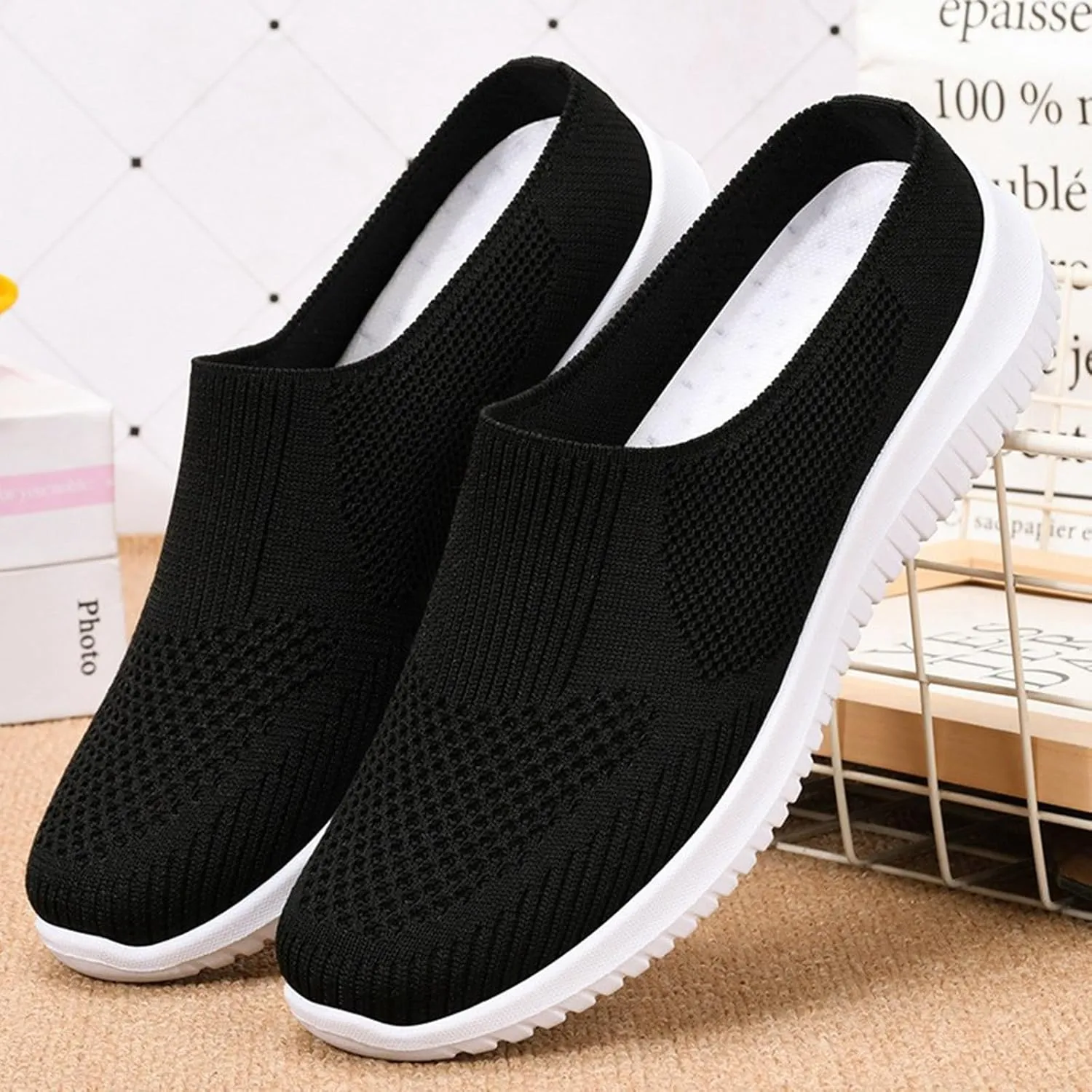Slip on Mules for Women 2025 Mesh Backless Orthpetic Mule Sneakers Summer Breathable Walking Shoes with Arch-Support