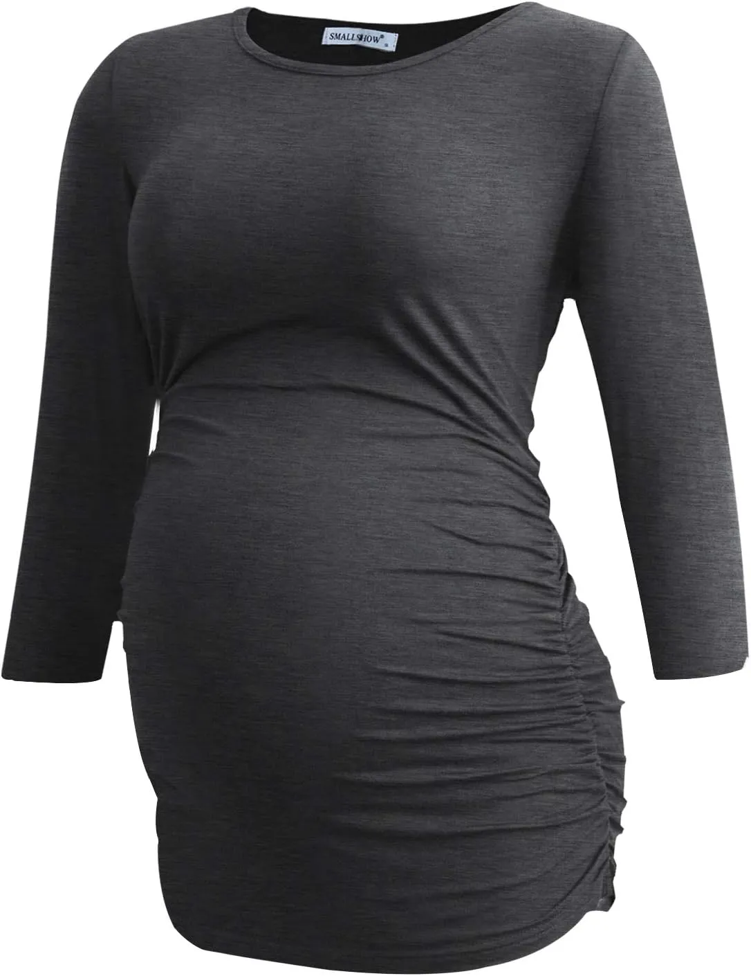 Smallshow Women's Maternity Tunic Tops Clothes 3/4 Sleeve Ruched Pregnancy Shirt