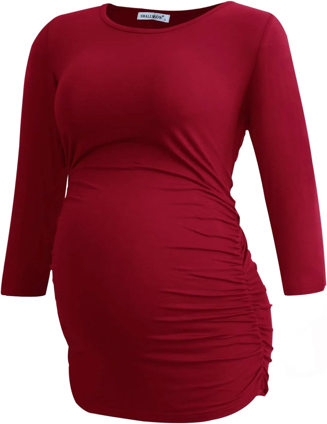Smallshow Women's Maternity Tunic Tops Clothes 3/4 Sleeve Ruched Pregnancy Shirt