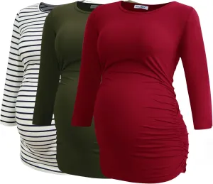Smallshow Women's Maternity Tunic Tops Clothes 3/4 Sleeve Ruched Pregnancy Shirt