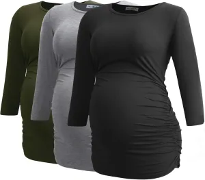 Smallshow Women's Maternity Tunic Tops Clothes 3/4 Sleeve Ruched Pregnancy Shirt