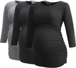 Smallshow Women's Maternity Tunic Tops Clothes 3/4 Sleeve Ruched Pregnancy Shirt