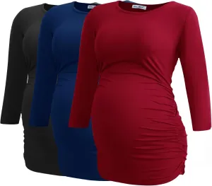 Smallshow Women's Maternity Tunic Tops Clothes 3/4 Sleeve Ruched Pregnancy Shirt