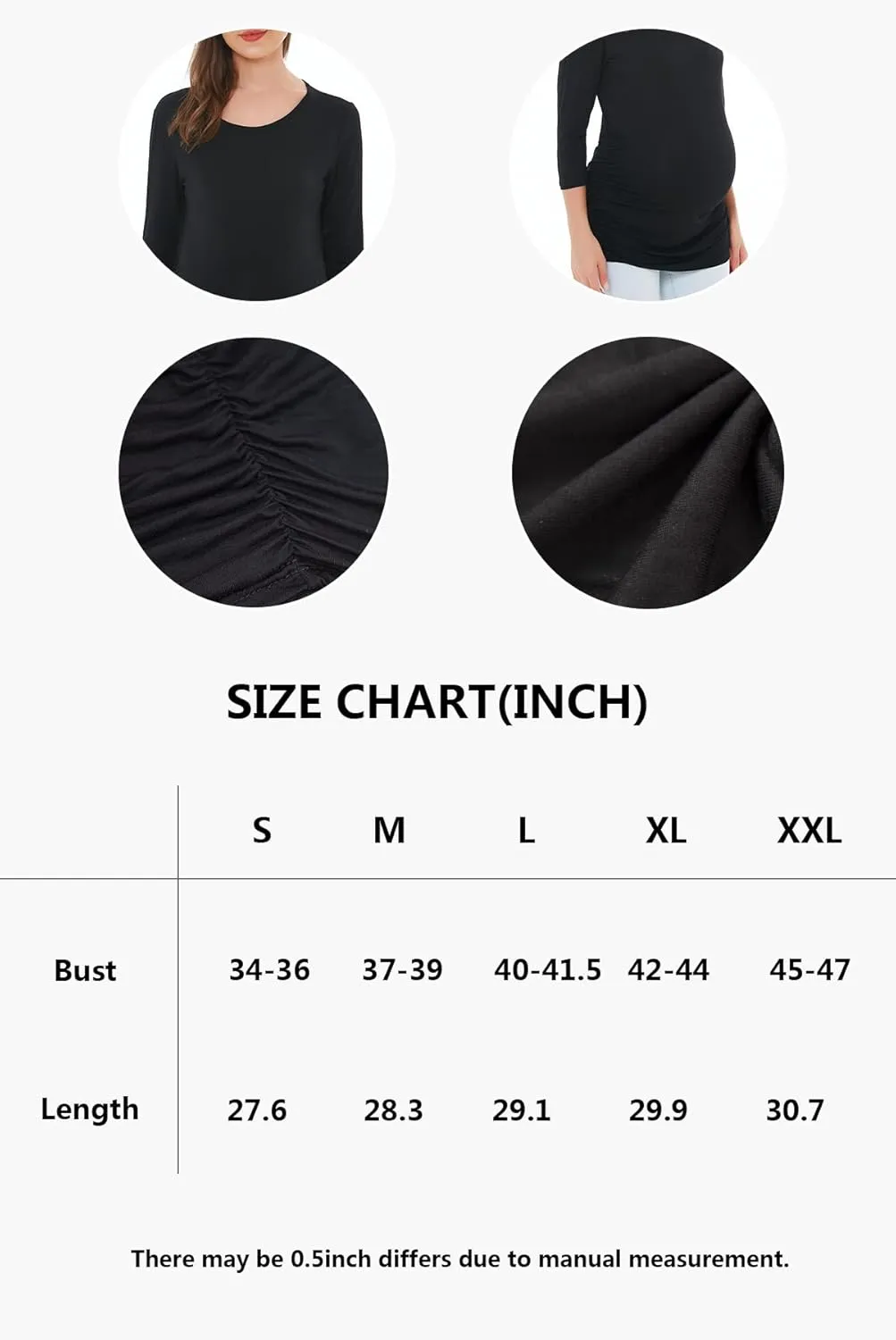 Smallshow Women's Maternity Tunic Tops Clothes 3/4 Sleeve Ruched Pregnancy Shirt
