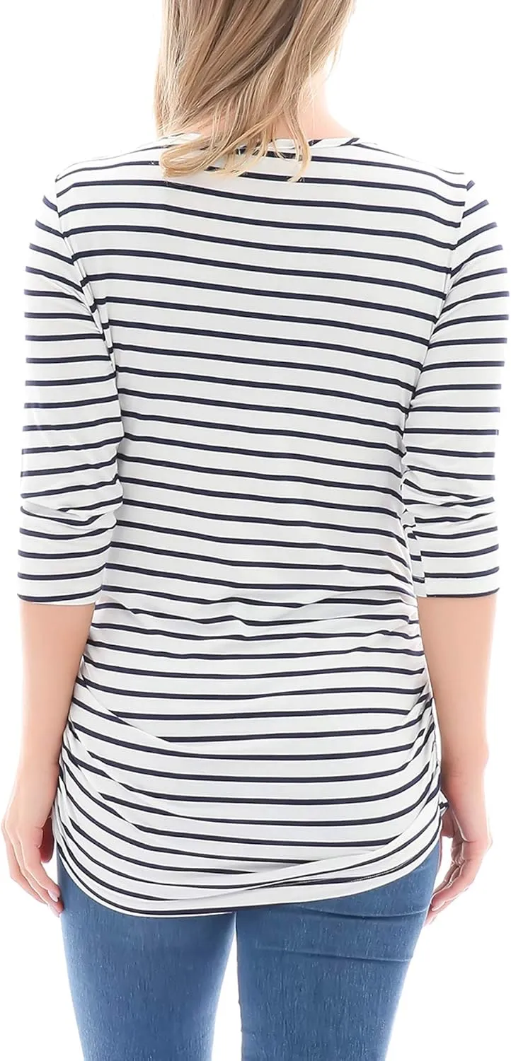 Smallshow Women's Maternity Tunic Tops Clothes 3/4 Sleeve Ruched Pregnancy Shirt