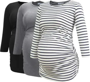 Smallshow Women's Maternity Tunic Tops Clothes 3/4 Sleeve Ruched Pregnancy Shirt