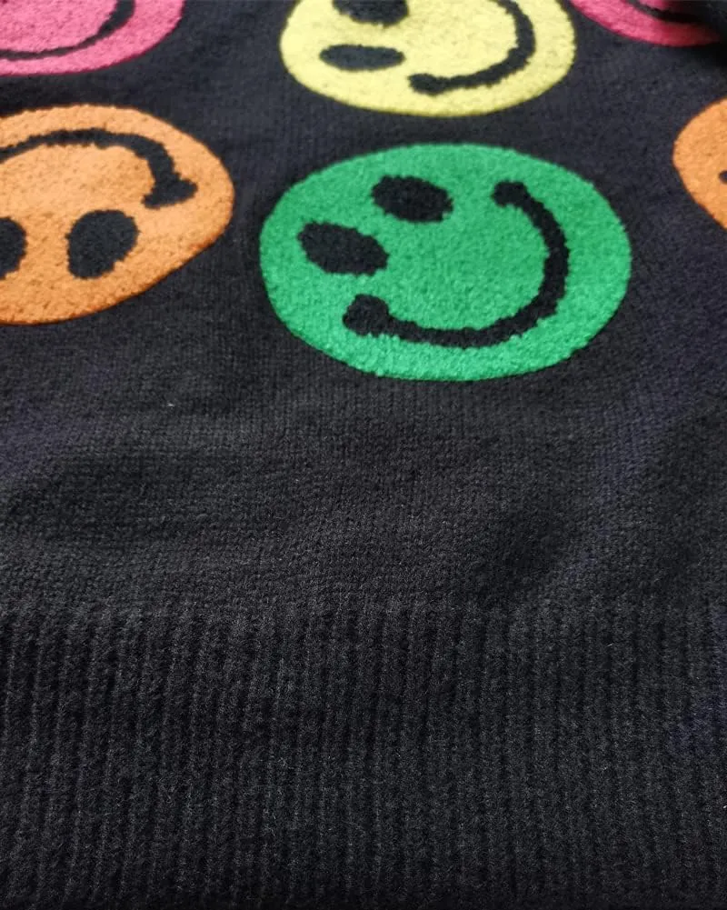 Smiling Faces Sweater Colorful Applique Oversized Crewneck Knit Pullovers