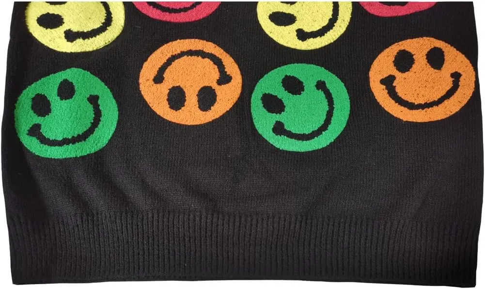 Smiling Faces Sweater Colorful Applique Oversized Crewneck Knit Pullovers