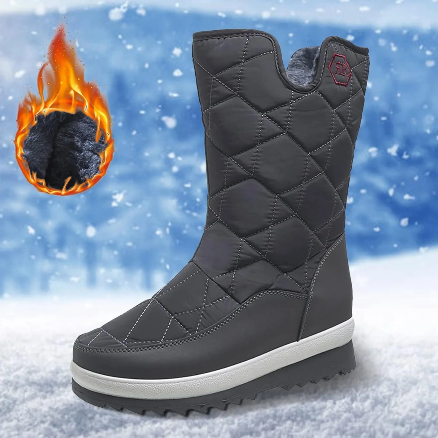 Snow Boots for Women Waterproof Non Slip Wide Womens Boots Winter Ankle Womens Wide Width Snow Boots with Zipper Boots for Snow Woman Winter Boot for Women Size 5.5